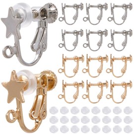 SOFPLATE 24 Sets 2 Colors Earring Post Clips Brass Clip on Earrings Small French 24Pcs Gold Silver Star Blank with Loop 24Pcs Earring Pads Ear Studs for Jewellery Making Non Pierced Ears Craft