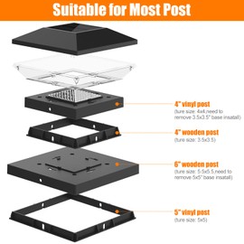 T-SUN 4x4 Solar Post Cap Lights Outdoor Waterproof, Solar Deck Fence Post Cap Lights for Wooden/Vinyl with Warm/Cool White Modes for Porch, Garden,Patio(12 Pack)