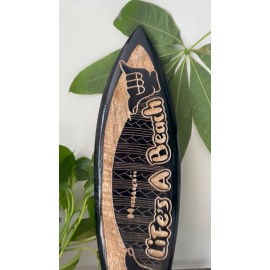 Handmade Hawaiian Hand Made 20" Carved Wooden Surfboard Engraved Life's A Beach Shaka