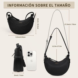 Bolso de Hombro para Mujer Ajustables Ligero con Bolsa de Media Luna Gran Capacidad Bolsas Bandolera de PU Cuero Impermeables Crossbody para Mujer Bolso Cruzado de Trabajo