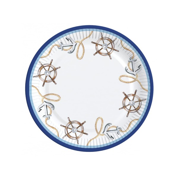 SEASIDE Nautical Party Supplies Set, Nautical Dinner Paper Plates, Dessert Plates, Sea Life Lunch Napkins, Eco Friendly Plates, Disposable Plates, Nautical Party Decoration (DINNER PLATES 24 PCS)