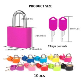 10 Pcs Small Luggage Locks, Mini Suitcase Locks with Keys, Small Padlocks with Keys, Coloured Suitcase Padlocks, Travel Locks Luggage Padlocks for Suitcases Luggage Gym Locker Backpack Bags Locks