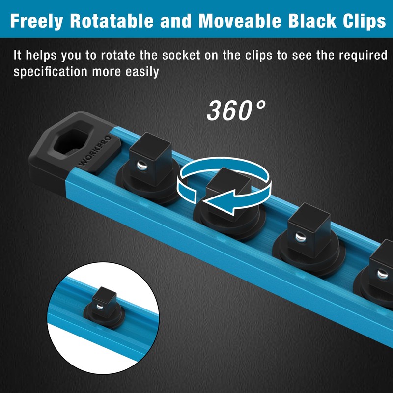 WORKPRO Magnetic Socket Organizer, 3/8-Inch Drive Aluminum Alloy Socket Rail,