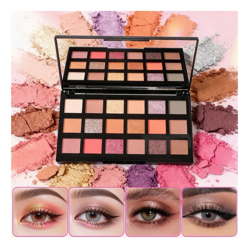 Paleta De Sombras De Ojos Altamente Pigmentada Con 18 Tonos