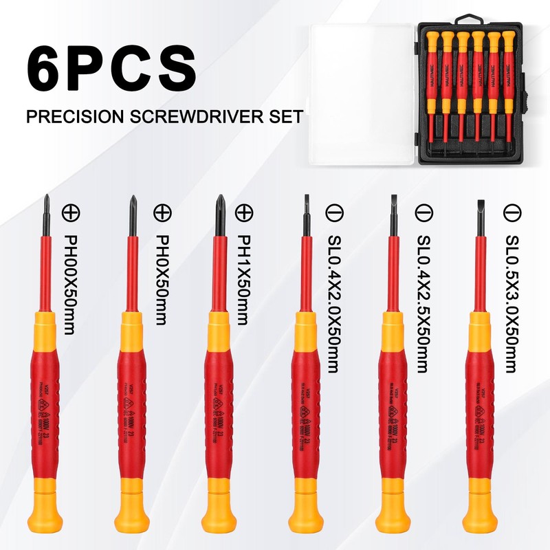 HAUTMEC 6Pcs Precision Screwdriver Set, Mini Insulated Screwdriver with Slotted