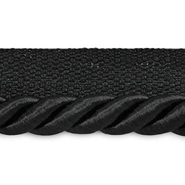 Trims by the Yard Hilda 3/8" Twisted Lip Cord Trim, Versatile for DIY Crafts, Picture Frames, Home Decor, and Fashion Items, 5-Yard Cut, Black