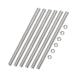 TA-VIGOR 6Pcs M5 x 300mm Fully Threaded Rod, 304 Stainless Steel Studding Rod Bar, Right Hand Threads Rods with 6Pcs Hex Nuts for Anchor Bolts, Clamps, Hangers and U-Bolts