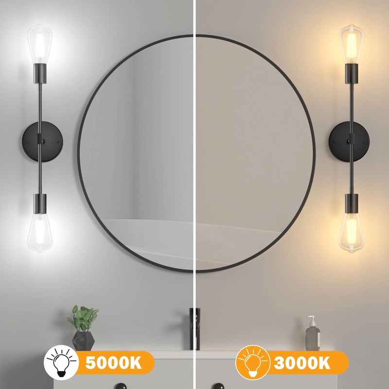 FadimiKoo 2-Light Black Bathroom Light Fixtures, Modern Wall Sconces Lighting