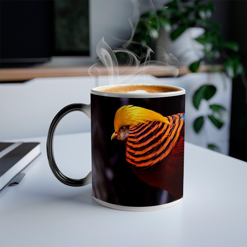 Thermoreagierende Tasse Magische Tasse – Goldfarben Wildleben seltener Vogel –