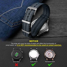 WOCCI 22mm Military Nylon Watch Strap, One-piece Nylon Band for Men and Women, Silver Buckle (Grey Black)