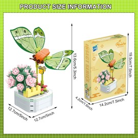 SPHERETRON Flower Clamping Building Blocks Adult Clamping Blocks Plants Blocks Butterflies with Flowers Construction Kit Clamping Building Blocks Set for Valentine's Day, Christmas, Birthdays Gift
