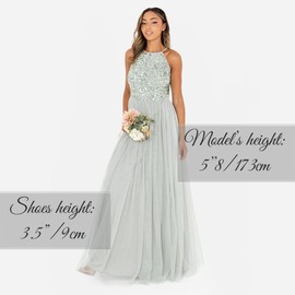 Maya Deluxe Women's Ladies Bridesmaid Maxi Dress Halter Neck Sequin Embellished Prom Graduation Wedding, Green Lily, 8