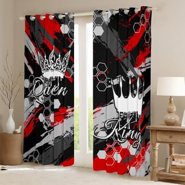 jejeloiu Queen and King Darkening Dreapes Honeycomb Curtains for Bedroom Living Room Kids Geometrical Blackout Curtains (2 Panels, 38 x 45 Inch) Vintgae Grunge Art Grey Black Red Window Treatments