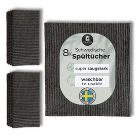 Grünschloss Dish Cloths Dish Cloths Grey Dark (8X) Washable Cleaning Cloths Cotton & Wood Pulp (Made in Sweden) Sponge Cloth Kitchen Extra Absorbent – Kitchen Washcloths Modern & Hygienic