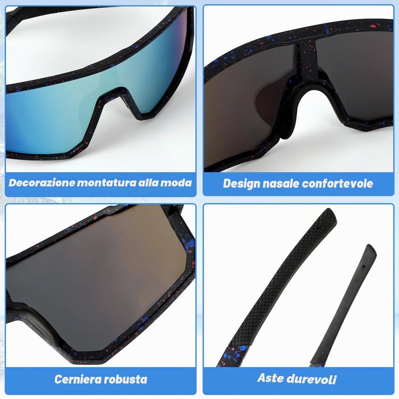 Apricitie 3 pezzi occhiali da ciclismo veloci, UV 400, sportivi,