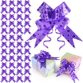 Kigift Pull Bows, 50Pcs Large Pull Bows Gift Ribbon for Gift Wrapping, 6 Inch Purple Bows for Hampers, Gift Bows for Baskets, Presents, Christmas, Weddings Party Decoration