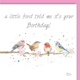 Bird Birthday card - a little bird told me it's your birthday - Quality Textured Blank Greetings Card