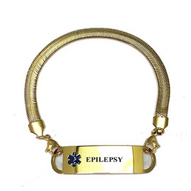 Pre-Engraved Gold Plated Chevron Pattern"Epilepsy" Medical ID Bracelets for Women