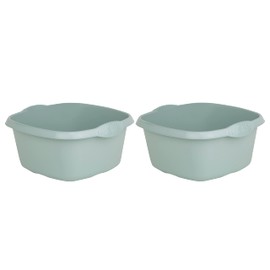 SET OF 2 - Silver Sage 32cm High Grade Plastic Multipurpose Strong Square Washing Up Bowl Sink Organiser Wash Tub For Daily Needs in Home/Kitchen.