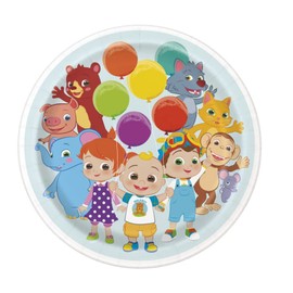 Cocomelon Party Supplies Pack Serves 16 - Round 9 Inch Dinner Plates, Luncheon Napkins, 9oz Paper Cups, Rectangular Plastic Table Cover - Includes Birthday Candles