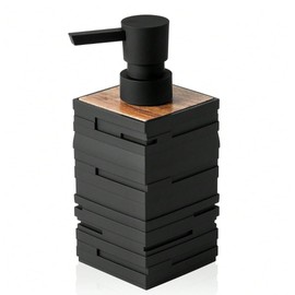 Kitchen Soap Dispenser 300 ml, Dispenser Soap Kitchen for Dishwasher with Bamboo Wood, Elegant and Modern Bathroom Soap Dispenser for Gel, Soap Dispenser Bathroom Black