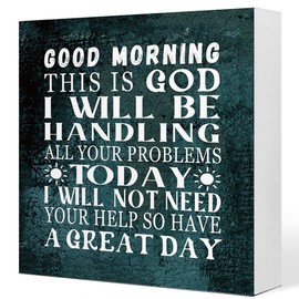 Inspirational Christian Wooden Box Sign Desk Decor,Good Morning This is God I Will Be Wood Block Sign,Religious Scripture Plaques Desk Decorations for Women Men