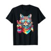 Funny Peace Cat Retro 70s Rainbow Hippie Cat Peace Sign