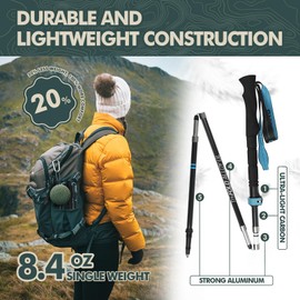 GPTCAMP Walking Sticks Collapsible Hiking Poles,Lightweight Trekking Poles Made of Carbon -Aluminum,2pcs Folding Halking Stick for Men & Women,with Extra-Long Foam Handle and Flip Lock,Blue