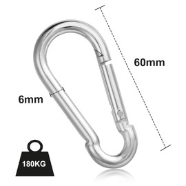 Pack of 12 Carabiner Hooks, Carabiner Load Capacity up to 180 kg, Diameter 6 x 60 mm, Galvanised, Heavy Duty Carabiner Hook Key Ring, Carabiner with Spring Hook, for Backpack, Dog Lead, Camping,