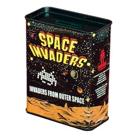 Space Invaders 6820992001 Retro Game Piggy Bank Coin Money Box, Metal, 9 x 4.5 x 11.5 cm Black