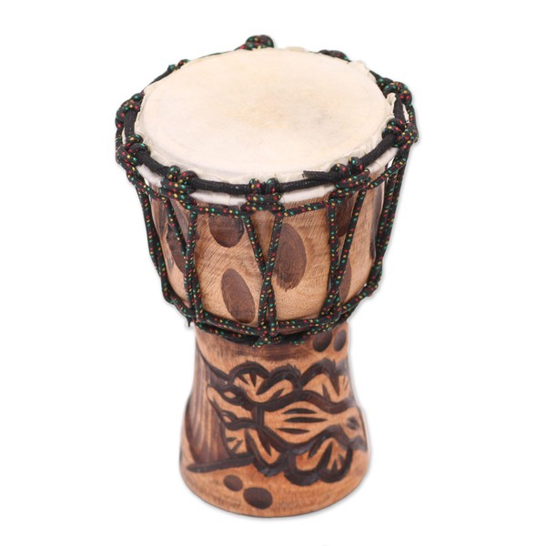 NOVICA Artisan Handmade Mahogany Mini Djembe Drum Bali Brown Woodnatural