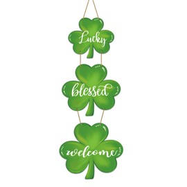 St Patricks Day Wreath St Patricks Day Door Decorations Shamrock Wreath Wooden Front Door Hanger Lucky Blessed Welcome Sign for Wall Indoor Home Decor