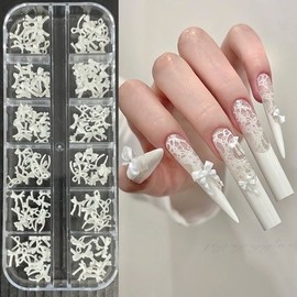 [Overseas] Mini Ribbon Parts White Mini Butterfly Manicure Accessory Internet Celebrity Hot Wear Nail Light Therapy Free Size/12 Grid Bow Tie Flag Mix (Blue) 30ea