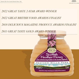 Heather Hills Farm Raw Scottish Heather Honey -12oz/340g (Pack of 4) | Scotland Pure & Natural Wildflowers Honey | Unfiltered & Unpasteurized Golden Honey