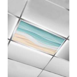 Teal Water Ripple Texture Fluorescent Light Covers 4 x 2 FT, Light Covers for Ceiling Lights Classroom Lights Filters Cover Magnetic for Office School Home Watercolor Line