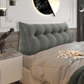 11 lbs Thickened Queen Wedge Pillow Headboard Body Positioner Triangular Reading Pillow Bed Bolster Pillow for Sitting in Bedwith Removable Cover Gift for Dad Backrest Cordury Gray