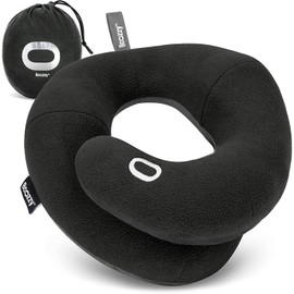 BCOZZY Neck Pillow for Travel, Provides Double Support for Head, Neck and Chin in Any Sleeping Position on Flights, in the Car and at Home, Comfortable Travel Pillow, Size X-Large, Black Ink
