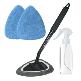 KwoKmarK Windshield Cleaning Tool Car Window Cleaner Wand Glass Microfiber Brush With Softy Thicker Cloth 2 Times Bigger Pad, Come With Mini Spray Bottle Kit
