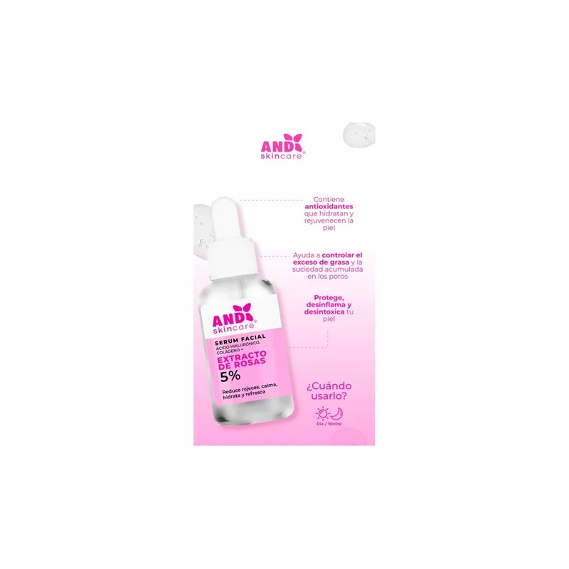 Srum Hipoalergnico AndSkincare cido Hialurnico Extracto Rosas 30ml