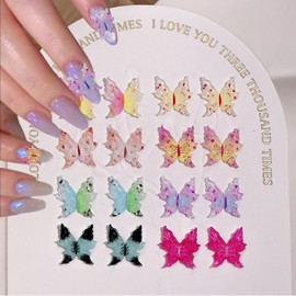 100Pcs Soft Carving Butterfly Nail Charms for Nail Art Spring Nail Jewelry Mixed Styles Nail Rhinestones Colorful Resin Butterfly Nail Gems 3D Cartoon Crystal Diamonds for Women Manicure Accessories