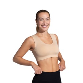 Tommie Copper Seamless Compression Bra with Back Support - Wireless, Soft and Stretchy Posture Corrector - Nude, Medium