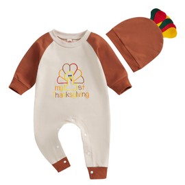 Baby Thanksgiving Outfit Newborn Long Sleeve Romper Turkey Jumpsuit First Thanksgiving Infant Boy Girl Clothes with Hat