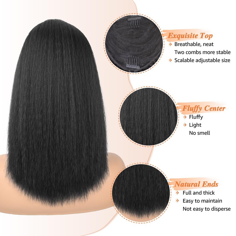 Rafabcici Ponytail Extension with Bangs for Black Women Yaki Straight