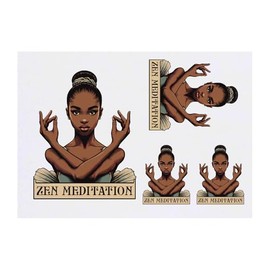 4 x 'Zen Meditation Girl' Temporary Tattoos - Water Resistant, Skin-Safe, Non-Toxic Transfers, Mixed Sizes (TO00084352)