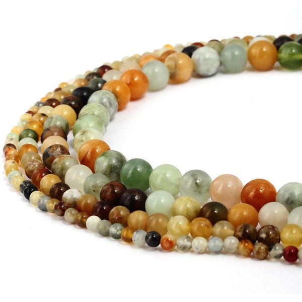 RUBYCA Natural Multi Color Jade Gemstone Round Loose Beads for