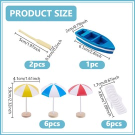 HOBBIESAY 6Pcs Tiny Beach Umbrella Decor 6Pcs Mini Beach Chair Model 1 Set Mini Boat Miniature Beach Lounger DIY Accessaries for Yard Garden Swimming Pool Furniture Craft Prop Home Decor