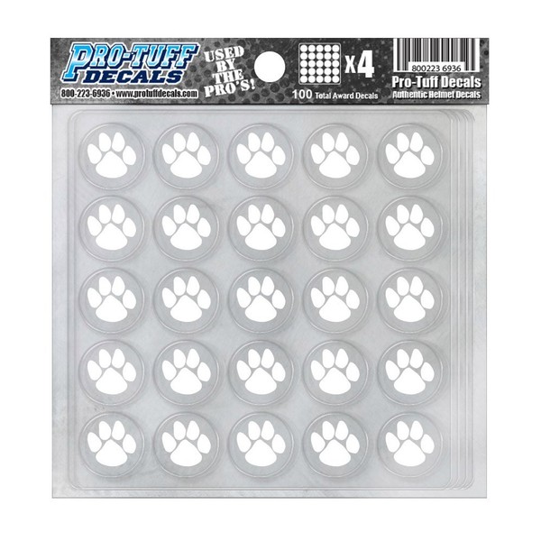 Pro-Tuff Decals Paw Award Decals 20 mil Professional Vinyl 1-1/8" Diameter (White on Clear)