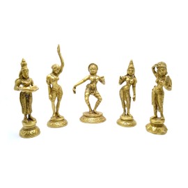 Two Moustaches Brass Apsara Showpieces - Set of 5 Statues, Return Gifts for Pooja, Indian Housewarming Gifts, Standard, Pack of 5
