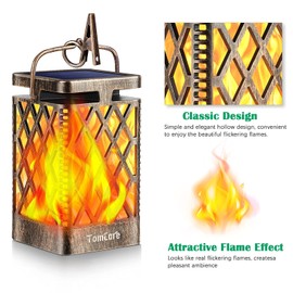 TomCare - Luces solares para exteriores, llama parpadeante, linterna solar, linternas colgantes para exteriores, iluminación decorativa para exteriores, con energía solar, impermeables, luces LED para paraguas con llama para patio, jardín, terraza, Bronc