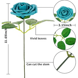 Isquene [25PCS] Navy Roses Artificial Flowers with Long Stem Real Touch Fake Foam Roses for Decoration DIY Wedding Bouquets Centerpieces Bridal Shower Mothers Day Party Flower Arrangements Home Decor